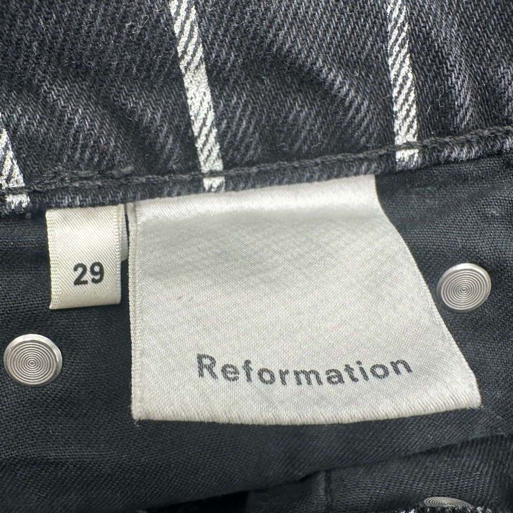 Reformation Dixie high waist button fly Black stripe Cutoff Denim Shorts size 29 - Picture 5 of 9